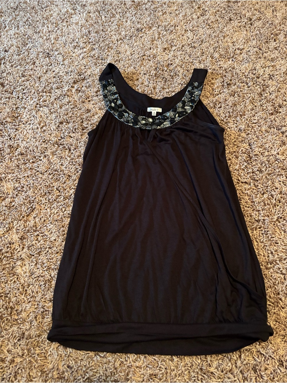 Studio Y Black Beaded Scoop Neck Tank